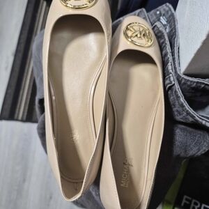 Michael Kors Beige Leather Logo Ballet Flats
